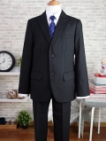 バーバリー　ストライプの黒スーツ(青チェックネクタイ)　150