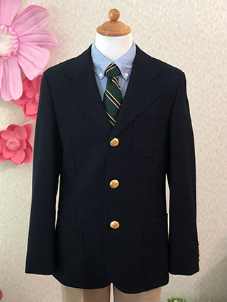 ラルフローレン　紺ブレザーとチノパンのスーツ(緑ネクタイ)　150