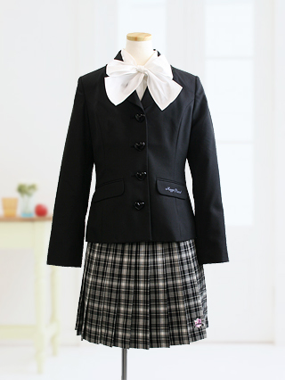 メゾピアノ 大きな白リボンタイブラウスのモノトーンスーツ 160