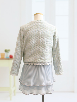 ポンポネット 清楚な水色ジャケットとシフォンプリーツスカートのスーツ　120