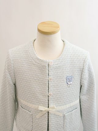 ポンポネット 清楚な水色ジャケットとシフォンプリーツスカートのスーツ　120