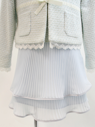 ポンポネット 清楚な水色ジャケットとシフォンプリーツスカートのスーツ　120