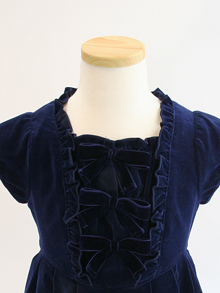 メゾピアノ キュートなネイビーのベロアワンピース 110