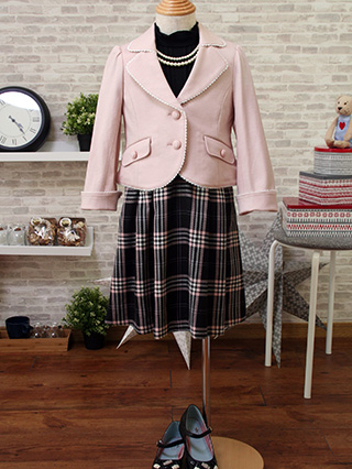 組曲　黒とベージュピンクのワンピースアンサンブル　120