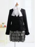 メゾピアノ　黒のジャケットに大きな白リボン4段フリルのスーツ　160