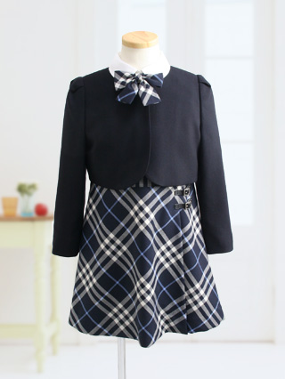 バーバリー　紺系ノバチェックのジャンスカとボレロ　110/120(サイズ:120)