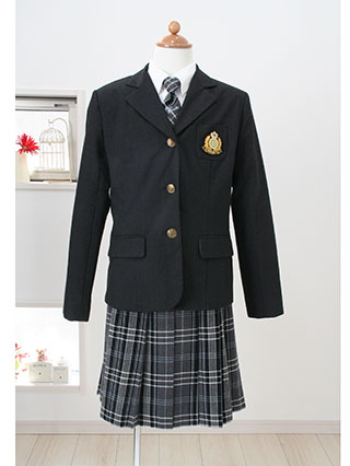 ポンポネット　濃グレージャケットと細プリーツスカートスーツ　160