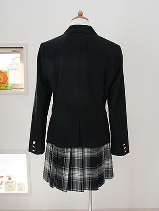 エンジェルブルー　紺ブレザーに水色チェックのスーツ　160