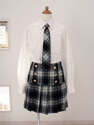 エンジェルブルー　紺ブレザーに水色チェックのスーツ　160