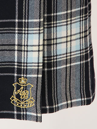 エンジェルブルー　紺ブレザーに水色チェックのスーツ　160