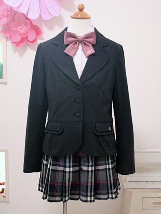 ポンポネット　グレージャケットとモーヴピンクリボンのスーツ　150