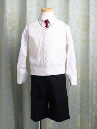 コムサデモード　グレージャケット・紺パンツ・ベストのスーツ　110