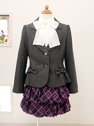 メゾピアノ　グレージャケットとバルーンスカートのスーツ　150/160(サイズ:150)