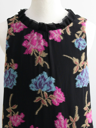 メゾピアノ　黒のフロッキーフラワーティアードフリルドレス　120/130/140(サイズ:140)