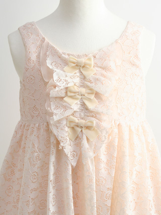 メゾピアノ　生成りの花柄総レースとチュールのドレス　130