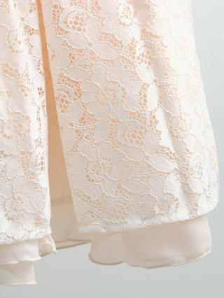 メゾピアノ　生成りの花柄総レースとチュールのドレス　130