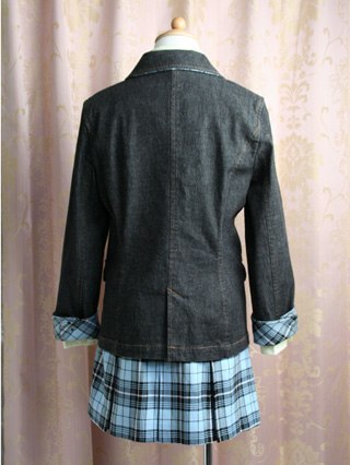 ポンポネット　デニムジャケットに水色のスカートのスーツ　150