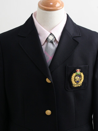 バーバリー　紺ブレザーにグレー地ノバチェックのスーツ　160