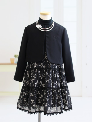 組曲　リボン模様のワンピースアンサンブル　130(セット内容:ワンピース・ジャケット)