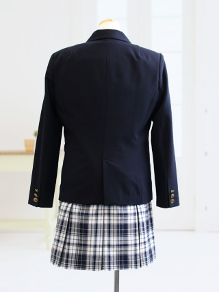 ポンポネット　紺ブレザーにチェック柄スカートのスーツ　150