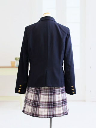 メゾピアノ 紺ブレザーにチェックスカートのスーツ 160