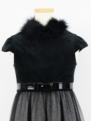 組曲　レースチュールの黒ワンピースドレス　130