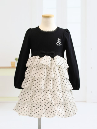 メゾピアノ ドット柄ティアードスカートワンピース 120