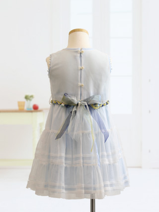 ポンポネット　水色ワンピースにチュールレースのドレス　100