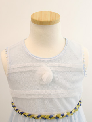 ポンポネット　水色ワンピースにチュールレースのドレス　100