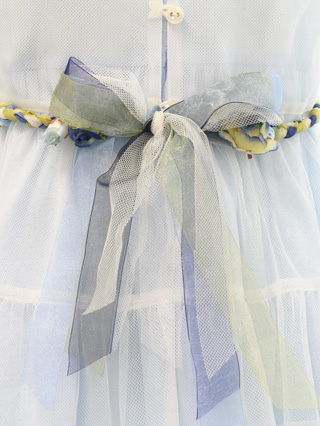 ポンポネット　水色ワンピースにチュールレースのドレス　100