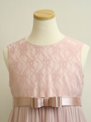 組曲　レースとシフォンプリーツのワンピース(ピンク)　140