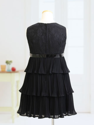 組曲　レースとシフォンプリーツのワンピース(黒)　140