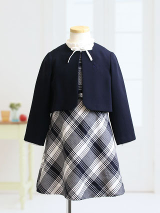 組曲　黒×白チェックのジャンパースカートとボレロ　110