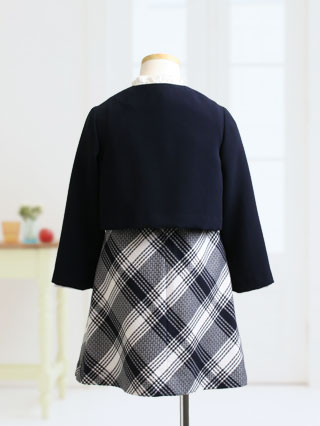 組曲　黒×白チェックのジャンパースカートとボレロ　110