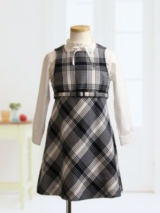 組曲　黒×白チェックのジャンパースカートとボレロ　110