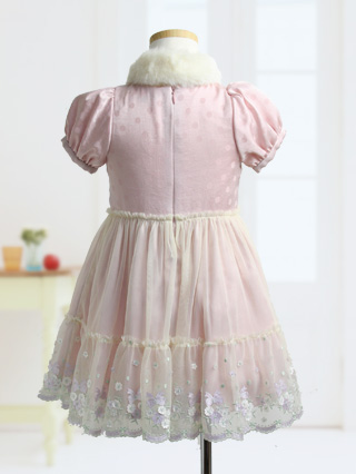 ポンポネット　ティペット付優しいピンクのドレス　100