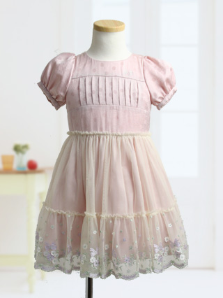 ポンポネット　ティペット付優しいピンクのドレス　100