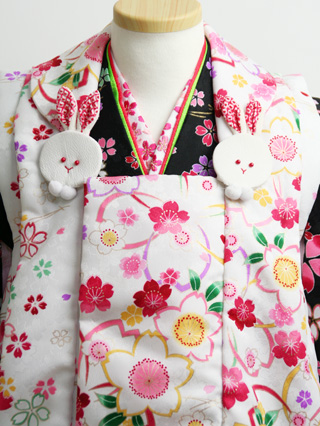 陽気な天使　三歳女児被布セット(黒・白・ピンク)