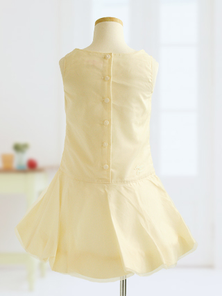 メゾピアノ 薄い黄色のチュールレースのミニドレス 120