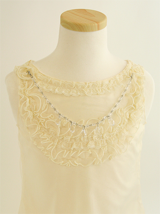 メゾピアノ 薄い黄色のチュールレースのミニドレス 120