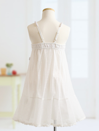 メゾピアノ パール調肩ひもが可愛い純白のミニドレス 120
