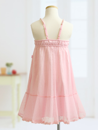 メゾピアノ パール調肩ひもが可愛いピンクのミニドレス 120