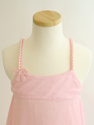 メゾピアノ パール調肩ひもが可愛いピンクのミニドレス 120