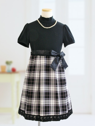 組曲 チェック柄スカートのワンピースと白のジャケット 130 / ブランド