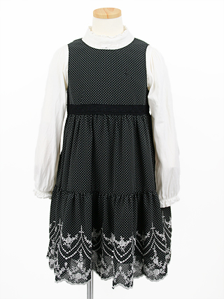 組曲 レース使いが華やかな紺色ワンピースのアンサンブル　120