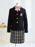 メゾピアノ 黒ジャケットにモノトーンチェックスカートのスーツ 150