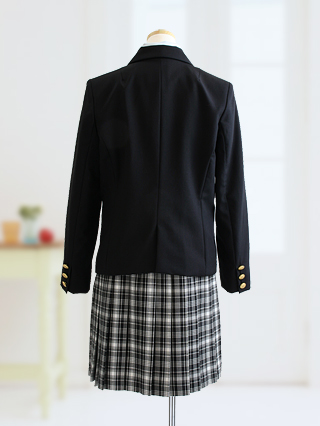 メゾピアノ 黒ジャケットにモノトーンチェックスカートのスーツ 150