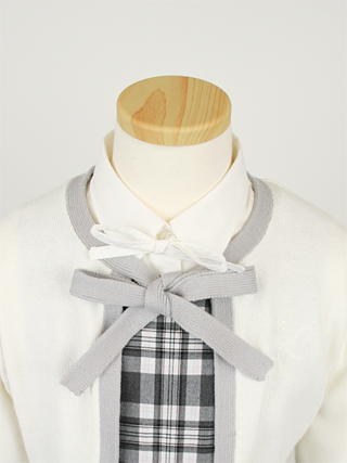 組曲 ニットカーディガンとグレーチェックワンピースのアンサンブル　120