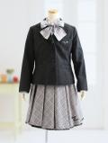 メゾピアノ グレーのジャケットにチェックフレアースカートのスーツ 150