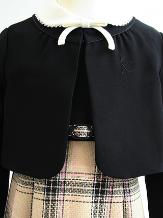 組曲 ベージュチェックのワンピースとボレロのアンサンブル　110